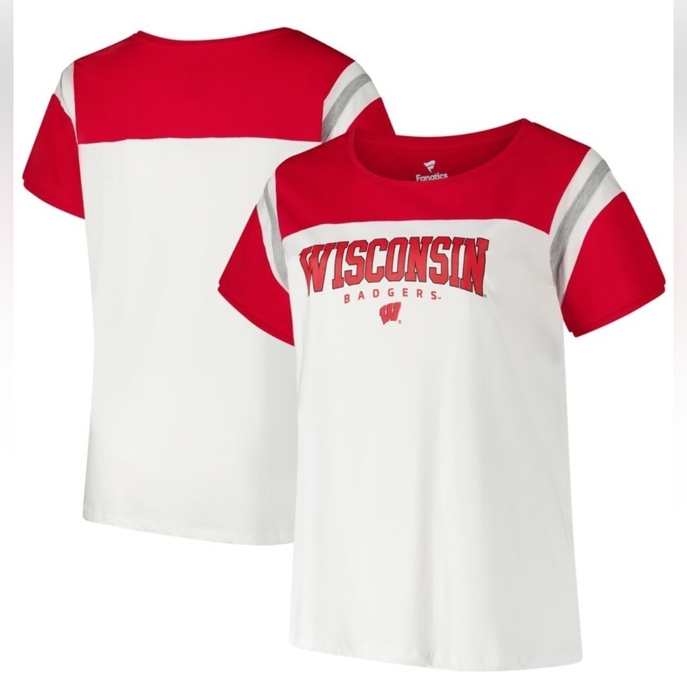 Fanatics Red and White Wisconsin Badgers Shirt Sz 2X